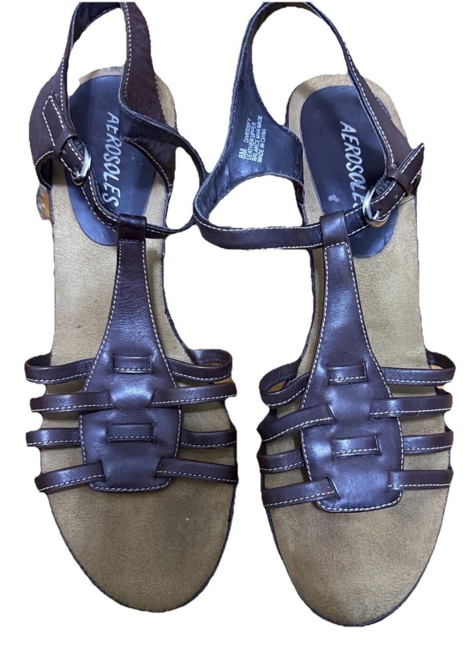AEROSOLS Woman’s Chocolate Brown Ankle Strap Sandals Strappy High Heel Size 8